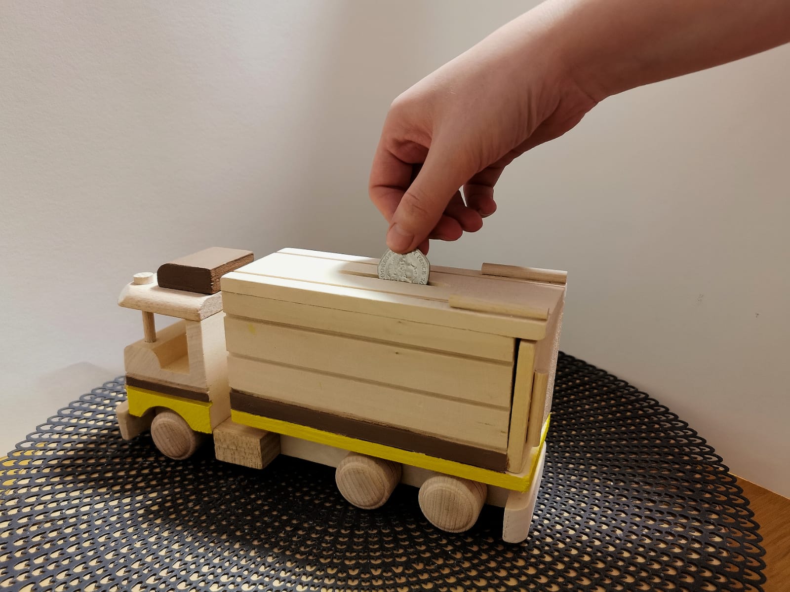 Wooden Truck Toy with piggy bank - Kids Toy Truck Handmade - Push and Play Toy Wooden Toys Kids - Start Saving Money with this Truck Personalized Wood Toy Car, Personalized Toy Gift, Baby Shower Gift